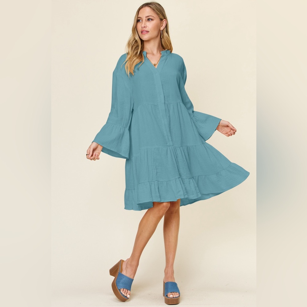 Double Take Full Size Texture Button Up Ruffle He… - image 3